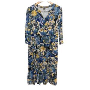 Chico's midi length abstract jersey knit stretch dress with pockets size L